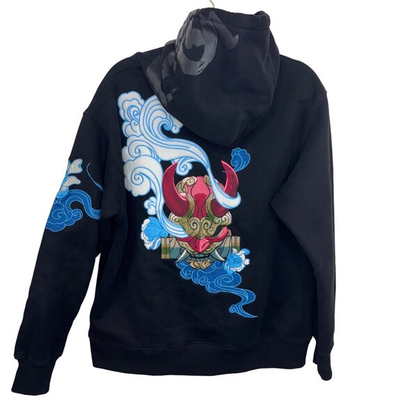 Oni by Bibisama Black Embroidered Anime Style Pullover Hoodie Men's Size M/L - Picture 14 of 14